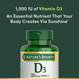 Nature's Bounty Vitamin D3 1000 IU Supplement - 100 Softgels, Gluten-Free, Supports Bone Health & Immune Function