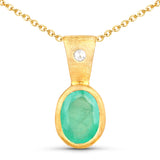 18K Yellow Gold Plated 0.67 Carat Genuine Emerald and White Topaz .925 Sterling Silver Pendant