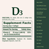 Nature's Bounty Vitamin D3 1000 IU Supplement - 100 Softgels, Gluten-Free, Supports Bone Health & Immune Function