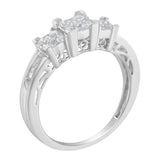 10K White Gold 1/2 Cttw Brilliant & Baguette Cut Diamond 3 Stone Design with 3 Square Clusters Engagement Ring (H-I Color, SI2-I1 Clarity) - Size 6-3/4