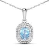 1.35 Carat Genuine Aquamarine and White Diamond 14K White Gold Pendant