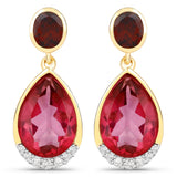 7.98 Carat Genuine Pink Topaz, Rhodolite Garnet and White Diamond .925 Sterling Silver Earrings