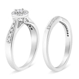 .925 Sterling Silver 1/3 Cttw Diamond Halo and Pave Shank Engagement Ring Set (I-J Color, I3 Clarity) - Ring Size 7
