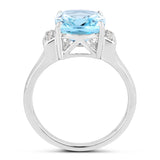 4.28 Carat Genuine Blue Topaz and White Topaz .925 Sterling Silver Ring