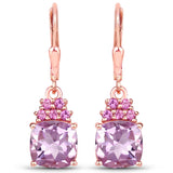 4.90 Carat Genuine Pink Amethyst and Rhodolite .925 Sterling Silver Earrings