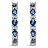 14K White Gold 4x3mm Oval Blue Sapphire and 1/4 Cttw Diamond Alternating Hoop Earring (I-J Color, SI2-I1 Clarity)