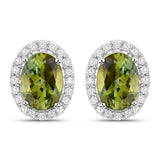 1.92 Carat Genuine Green Tourmaline and White Diamond 14K White Gold Earrings