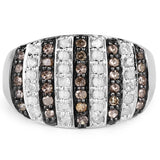 0.83 Carat Genuine Champagne Diamond and White Diamond .925 Sterling Silver Ring