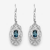 1.32 Carat Genuine London Blue Topaz and White Topaz .925 Sterling Silver Earrings