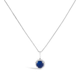 10K White Gold Purple Amethyst and 1/10 Cttw Diamond Accent Halo Pendant Necklace