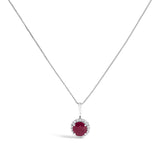 10K White Gold Purple Amethyst and 1/10 Cttw Diamond Accent Halo Pendant Necklace