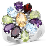 5.150 Carat Genuine Multi Stones .925 Sterling Silver Ring