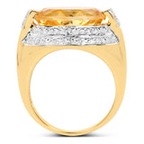 14K Yellow Gold Plated 5.06 Carat Genuine Citrine & White Diamond .925 Sterling Silver Ring