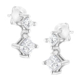 14K White Gold 3/4 cttw Double Diamond Princess-Cut Stud Earrings (I-J Clarity, I2-I3 Color)