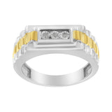 10K Yellow Gold Plated .925 Sterling Silver Diamond Accent Miracle-Set 3 Stone Ridged Band Gentlemen's Fashion Ring (I-J Color, I2-I3 Clarity) - Size 10