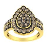 10K Yellow Gold Plated .925 Sterling Silver 1 1/8 cttw Prong-Set Round-Cut Diamond Pear Cocktail Ring (J-K Color, I1-I2 Clarity) - Size 7