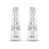 14K White Gold 1/4 Cttw Channel-Set Brilliant Round-Cut Diamond Hoop Earrings (H-I Color, I1-I2 Clarity)