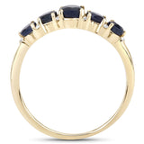 1.05 Carat Genuine Blue Sapphire and White Diamond 14K Yellow Gold Ring