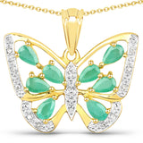 1.90 Carat Genuine Emerald and White Diamond .925 Sterling Silver Pendant