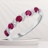 0.69 Carat Genuine Ruby and White Topaz .925 Sterling Silver Ring