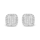 10K White Gold 7/8 Cttw Diamond Princess Composite and Halo Stud Earrings (I-J Color, I1-I2 Clarity)