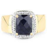 14K Yellow Gold Plated 4.07 Carat Dyed Sapphire and White Topaz .925 Sterling Silver Ring