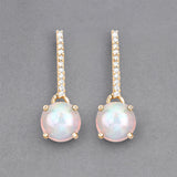1.06 Carat Genuine Ethiopian Opal and White Diamond 10K Yellow Gold Earrings