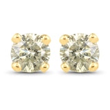 0.92 Carat Genuine LB Diamond 14K Yellow Gold Earrings