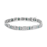 14K White Gold Princess-Cut white and Blue Diamond 3.00 cttw Fashion Link Bracelet (H-I Color, SI1-SI2 Clarity)