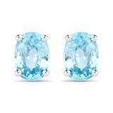 2.40 Carat Genuine Blue Zircon .925 Sterling Silver Earrings