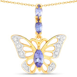 0.74 Carat Genuine Tanzanite and White Topaz .925 Sterling Silver Pendant