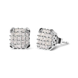 10K White Gold 3/4 Cttw Princess Diamond Composite Open Frame Stud Earrings (I-J Color, I1-I2 Clarity)