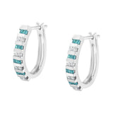 10k White Gold Round and Blue Baguette 1/2 cttw Diamond Hoop Earrings (I-J Color, I2-I3 Clarity)