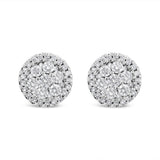 AGS Certified 14K White Gold 1.0 Cttw Brilliant-Cut Diamond Halo-Style Cluster Round Button Stud Earrings (G-H Color, I1-I2 Clarity)