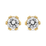 14K Yellow Gold 2.0 Cttw Round Diamond Crown Stud Earrings (I-J Color, I1-I2 Clarity)
