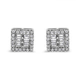 14K White Gold 1 cttw Round and Baguette Diamond Stud Earrings (H-I, SI1-SI2)