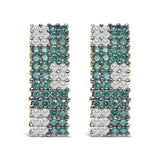 14K Yellow Gold 2.00 Cttw White and Treated Blue Diamond Four-Row PavÃ© Omegaback Earrings (H-I Color, SI1-SI2 Clarity)