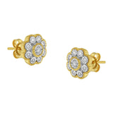 14K Yellow Gold Plated .925 Sterling Silver 1/6 Cttw Miracle-Plate Set Diamond Floral Stud Earrings (I-J Color, I2-I3 Clarity)