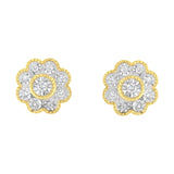 14K Yellow Gold Plated .925 Sterling Silver 1/6 Cttw Miracle-Plate Set Diamond Floral Stud Earrings (I-J Color, I2-I3 Clarity)