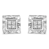.925 Sterling Silver 1/6 Cttw Invisible Set Princess-Cut Diamond Quad Composite Stud Earrings (H-I Color, I1-I2 Clarity)