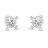 14K White Gold Marquise Diamond Flower Stud Earring (1.00 cttw, H-I Color, SI1-SI2 Clarity)