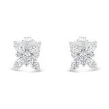 14K White Gold Marquise Diamond Flower Stud Earring (1.00 cttw, H-I Color, SI1-SI2 Clarity)