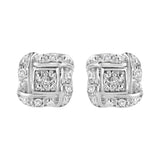 .925 Sterling Silver Round-Cut Diamond Accent Swirl Square Knot Stud Earrings (H-I Color, I2-I3 Clarity)