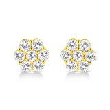 14K Yellow Gold 1/2 Cttw Brilliant Round Cut Diamond Floral Cluster Stud Earrings with Pushbacks (J-K Color, VS2-SI1 Clarity)