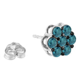 Sterling Silver Treated Blue Diamond Floral Stud Earrings (1 cttw, Blue Color, I2-I3 Clarity)