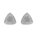 .925 Sterling Silver Diamond-Accented Trillion Shaped 4-Stone Halo-Style Stud Earrings (H-I Color, I2-I3 Clarity)