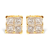 10K Yellow Gold 3/4 Cttw Invisible Set Princess-Cut Diamond Composite Square Stud Earrings (I-J Color, I2-I3 Clarity)