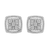 .925 Sterling Silver 3/8 Cttw Miracle Set Round Diamond Double Halo Cluster Earrings (I-J Color, I2-I3 Clarity)