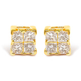 14K Yellow Gold 1/4 Cttw Invisible Set Princess-Cut Diamond Square Stud Earring (J-K Color, I1-I2 Clarity)