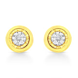10K Yellow Gold Plated .925 Sterling Silver 1/10 Cttw Miracle-Set Diamond Circle Shape Stud Earrings (K-L Color, I2-I3 Clarity)